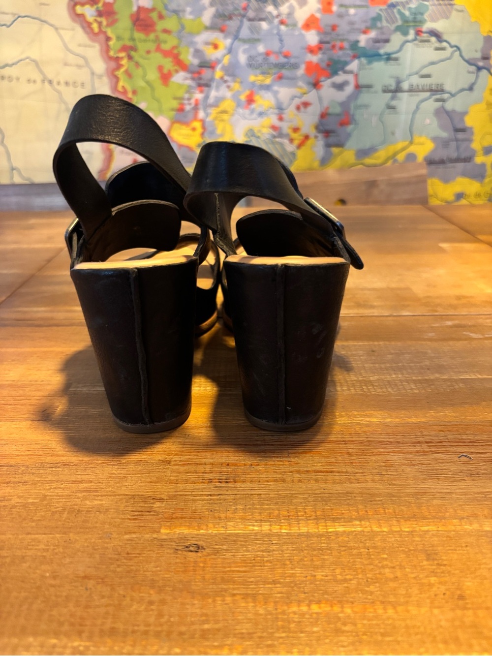 Kork-Ease Black Leather Slingback Wedge Sandals - Picture 3 of 5
